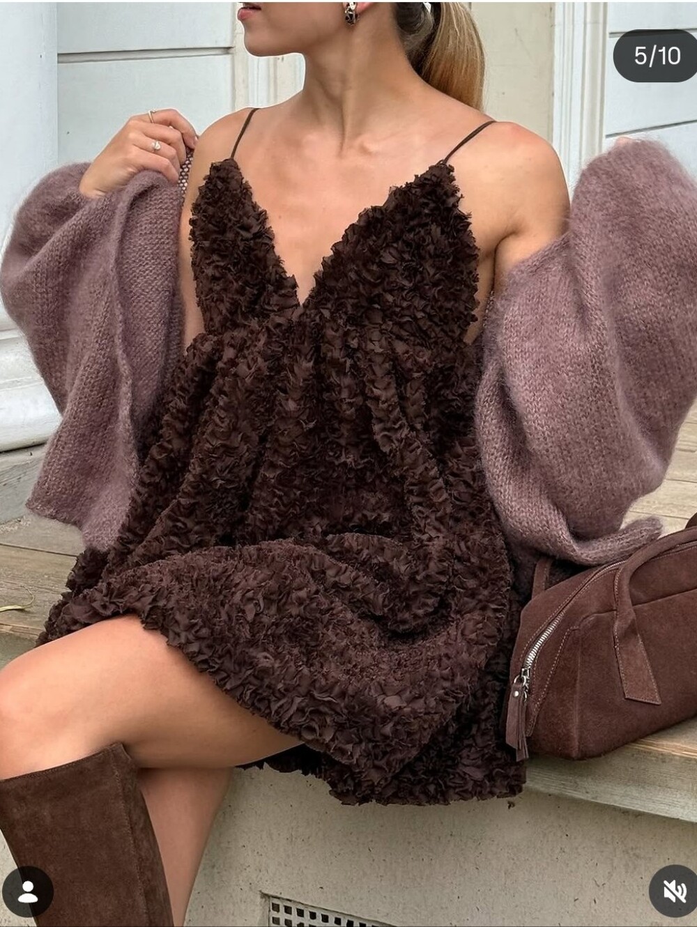 ZARA TEXTURED MINI DRESS BROWN SIZE XS